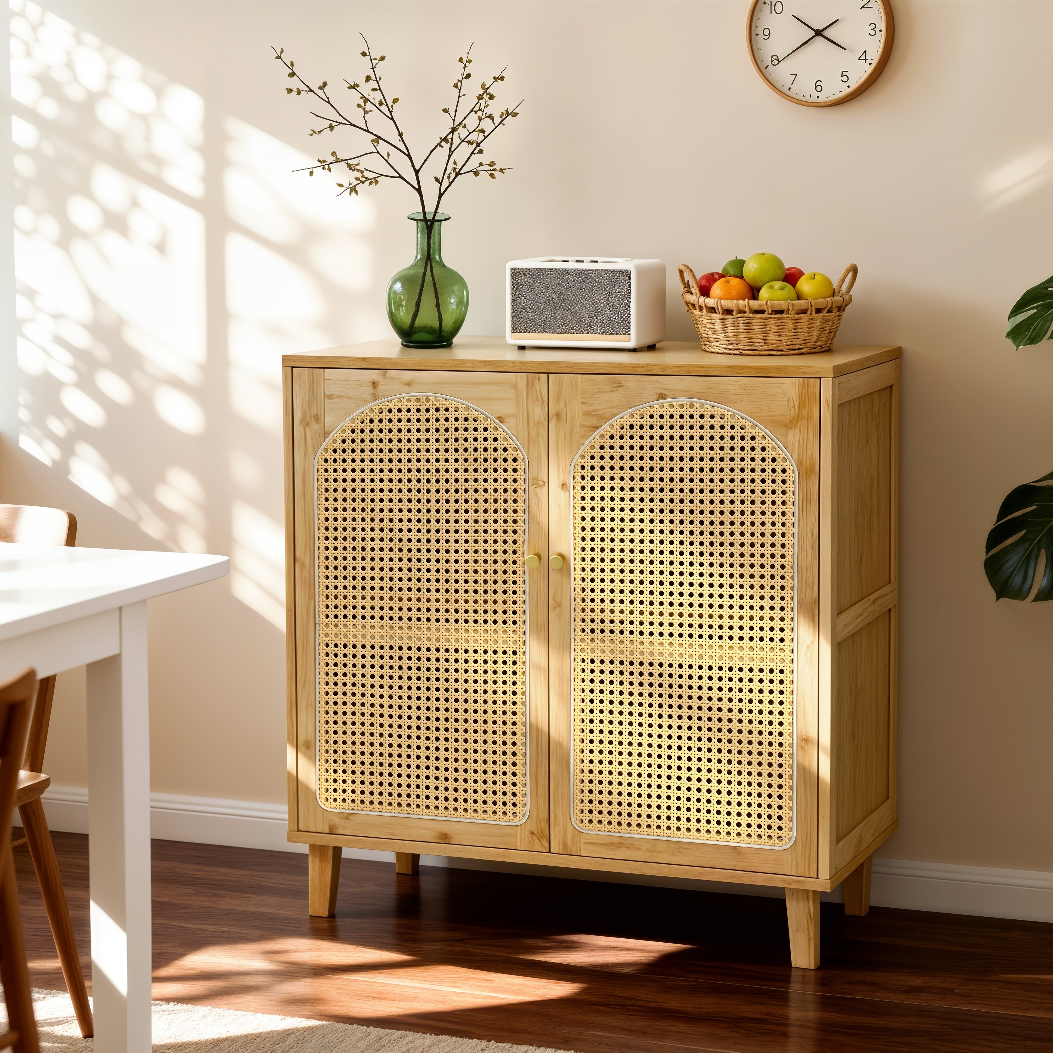 Rattan Buffet Cabinet With Storage Table Accent Sideboard With Doors 29.5X15.3X32.2 Inch