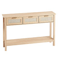 Rattan Console Table With 3 Storage Drawers Rattan Entryway Table With Natural Rattan Sliding Door Console Sofa Table