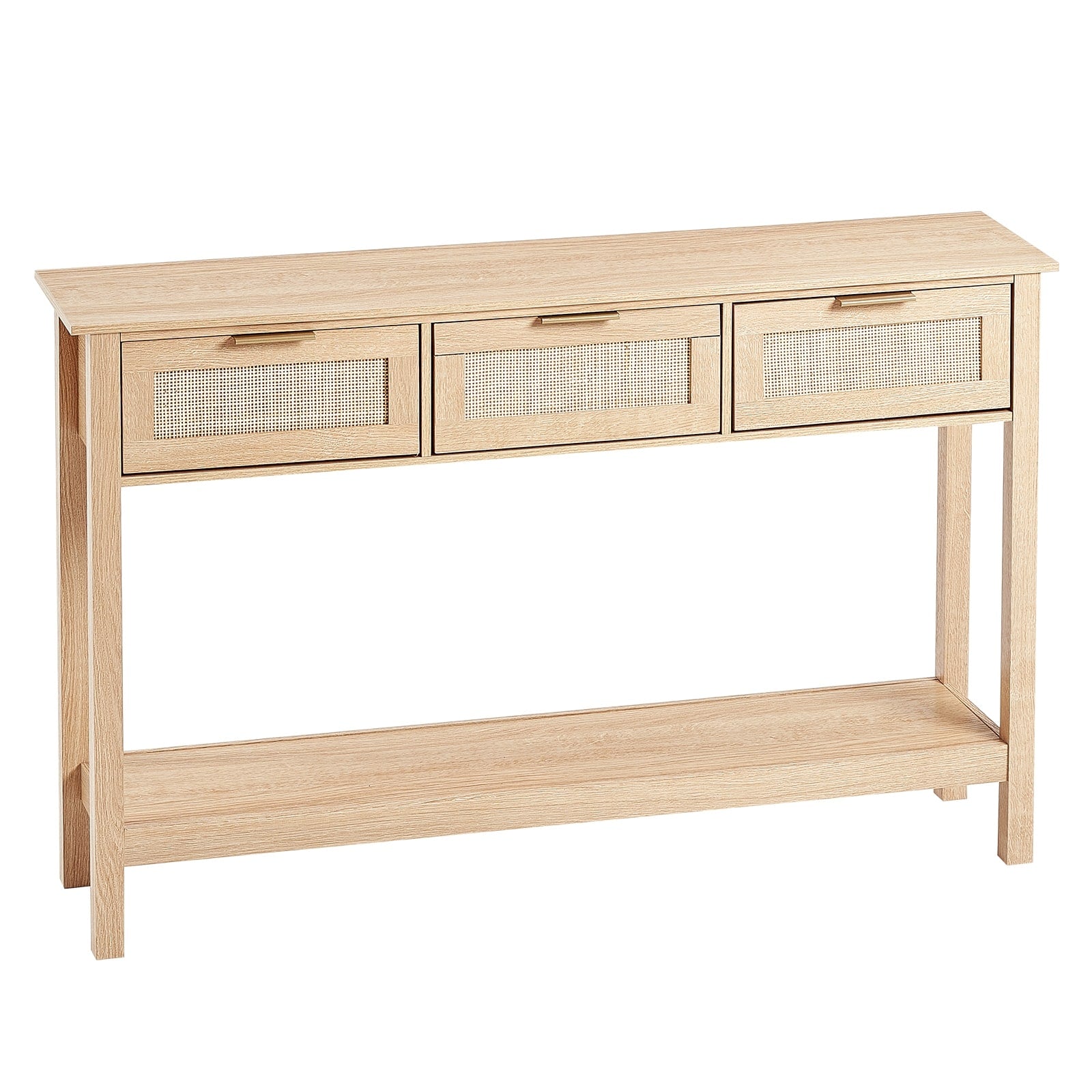 Rattan Console Table With 3 Storage Drawers Rattan Entryway Table With Natural Rattan Sliding Door Console Sofa Table