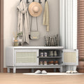 Rattan Entryway Bench Shoe Bench With Storage Indoor Bench Beige Gray Wash Lounge Bench Ottoman Window Bench