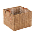 Rattan Handmade Woven Storage Basket With Leather Handles Brown Roche River Decor