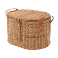 Rattan Handmade Woven Storage Basket With Lid And Leather Handles Brown Roche River Decor