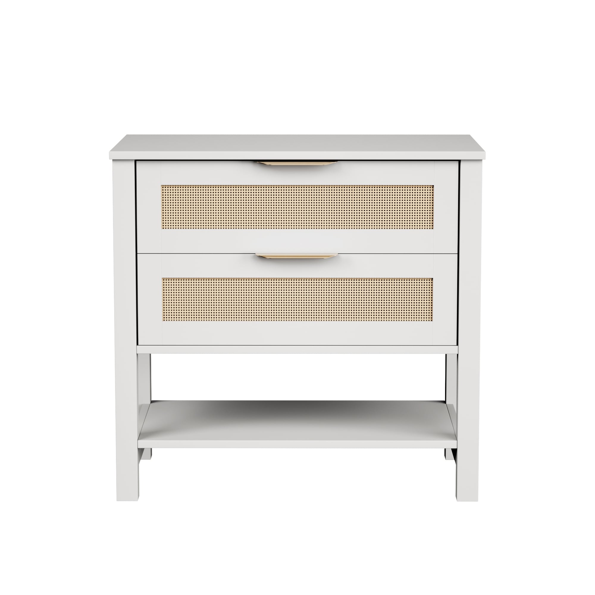 Rattan Nightstand With 2 Drawers And Storage Shelf Boho Bedside Narrow Side Table For Bedroom