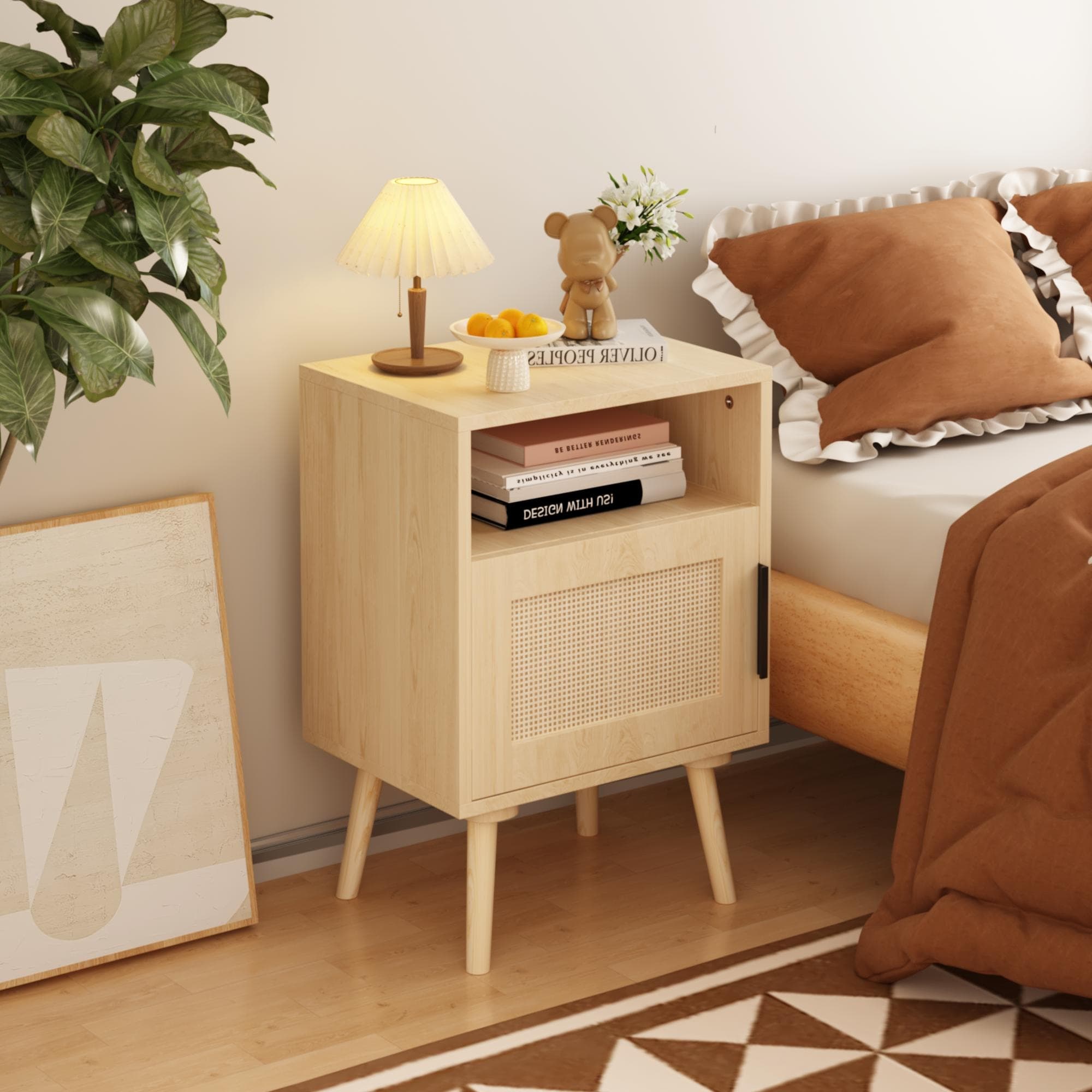 Rattan Nightstand Accent Bedside End Table