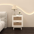 Rattan Nightstand Side Table With 2 Faux Rattan Decorated Drawers