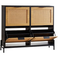Rattan Shoe Cabinet Narrow Shoe Storage Organizer With 4 Flip Drawers Slim Shoe Entryway Storage Cabinet With Metal Legs