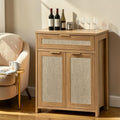 Rattan Sideboard Buffet Cabinet With Adjustable Shelves And Drawer Farmhouse Boho Storage Cabinet