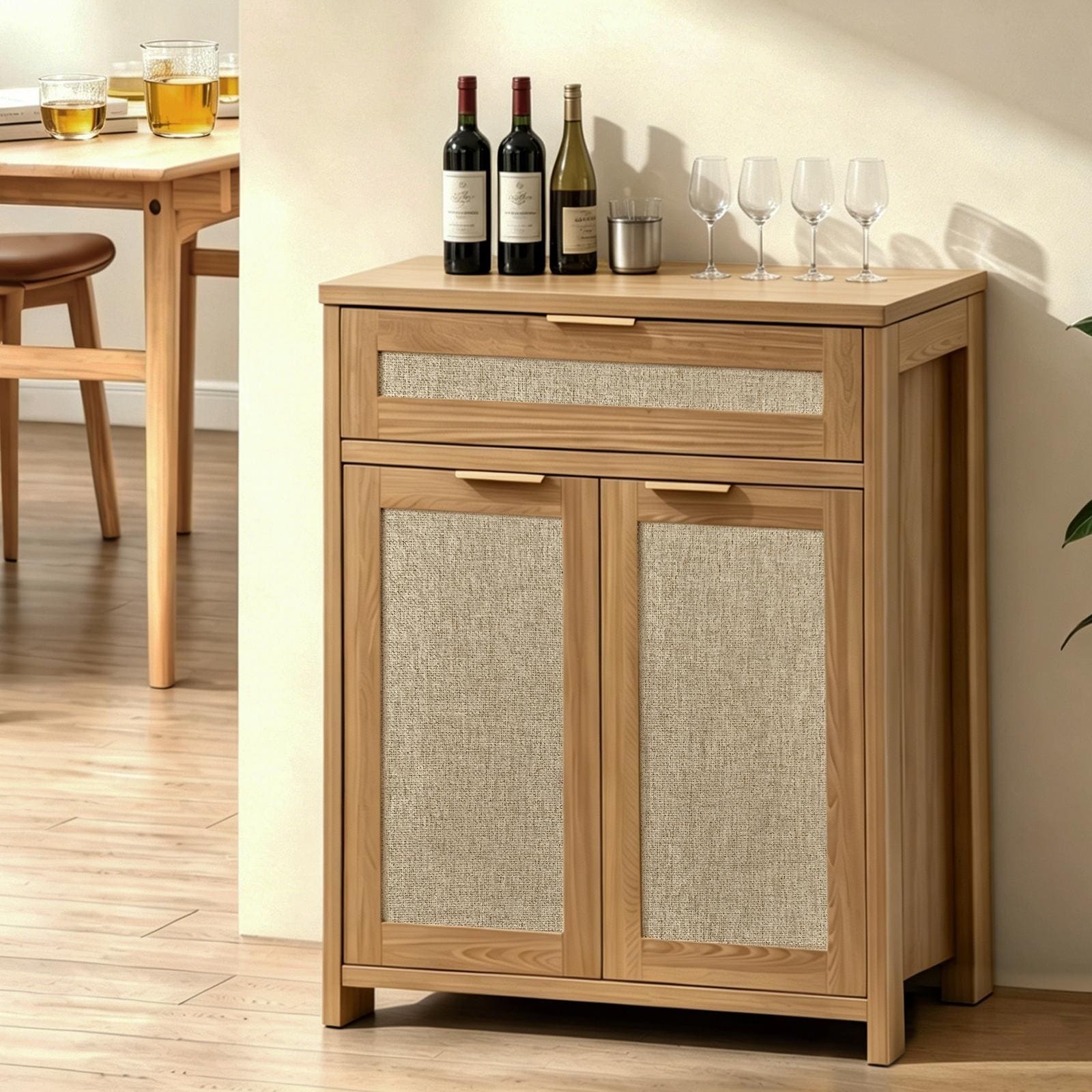 Rattan Sideboard Buffet Cabinet Farmhouse Storage Cabinet With Adjustable Shelf Boho Kitchen Buffet Cabinet With Drawer