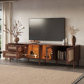 Rattan Tv Stand For Tvs Up To 80 With 3 Cabinets 2 Drawers And Led Light