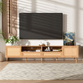 Rattan Tv Stand For Tvs Up To 90 Modern Farmhouse Media Console Entertainment Center With Solid Wood Legs