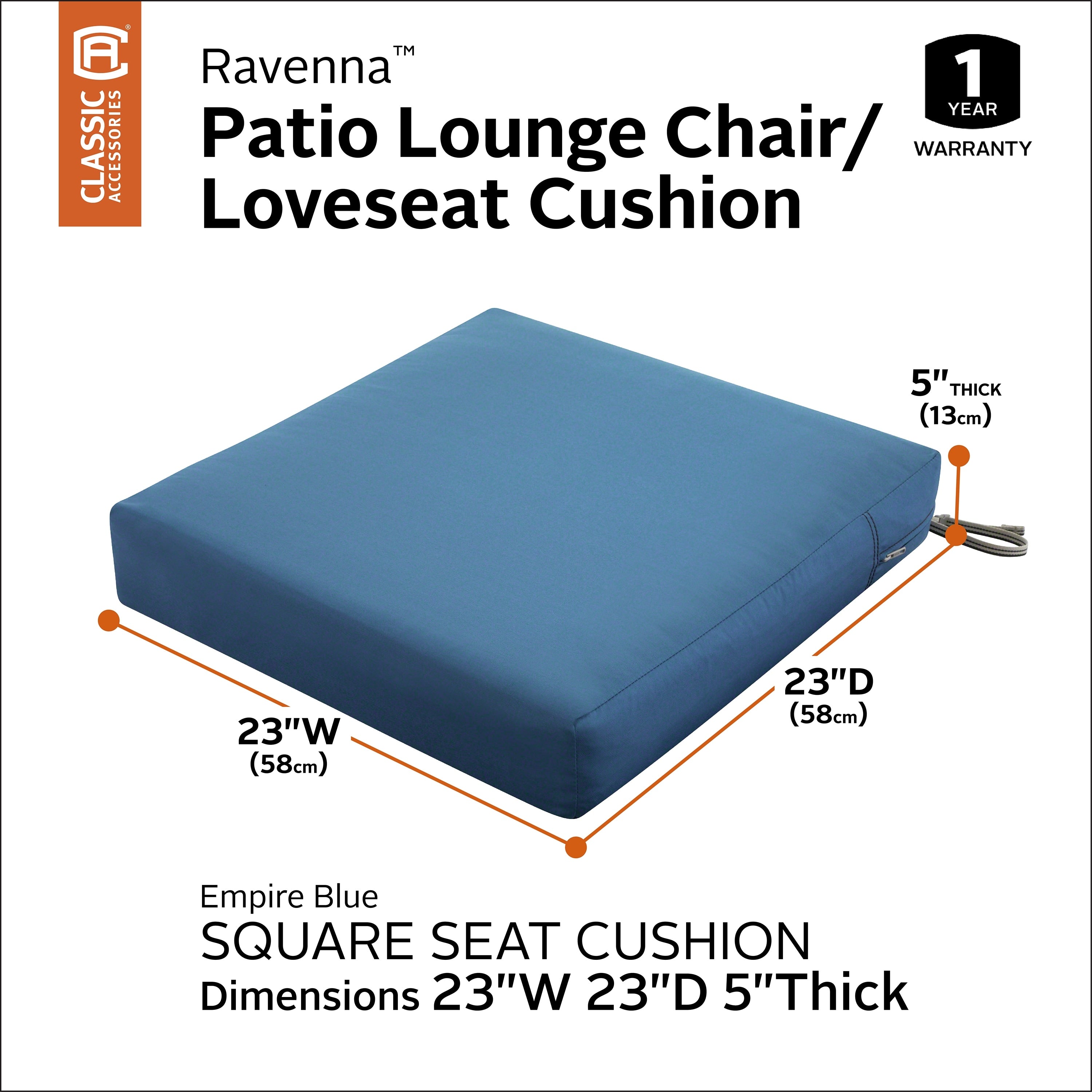 Ravenna Square Patio Seat Cushion Slip Cover Foam 23 W X 23 D X 5 T 23 W X 23 D X 5 T