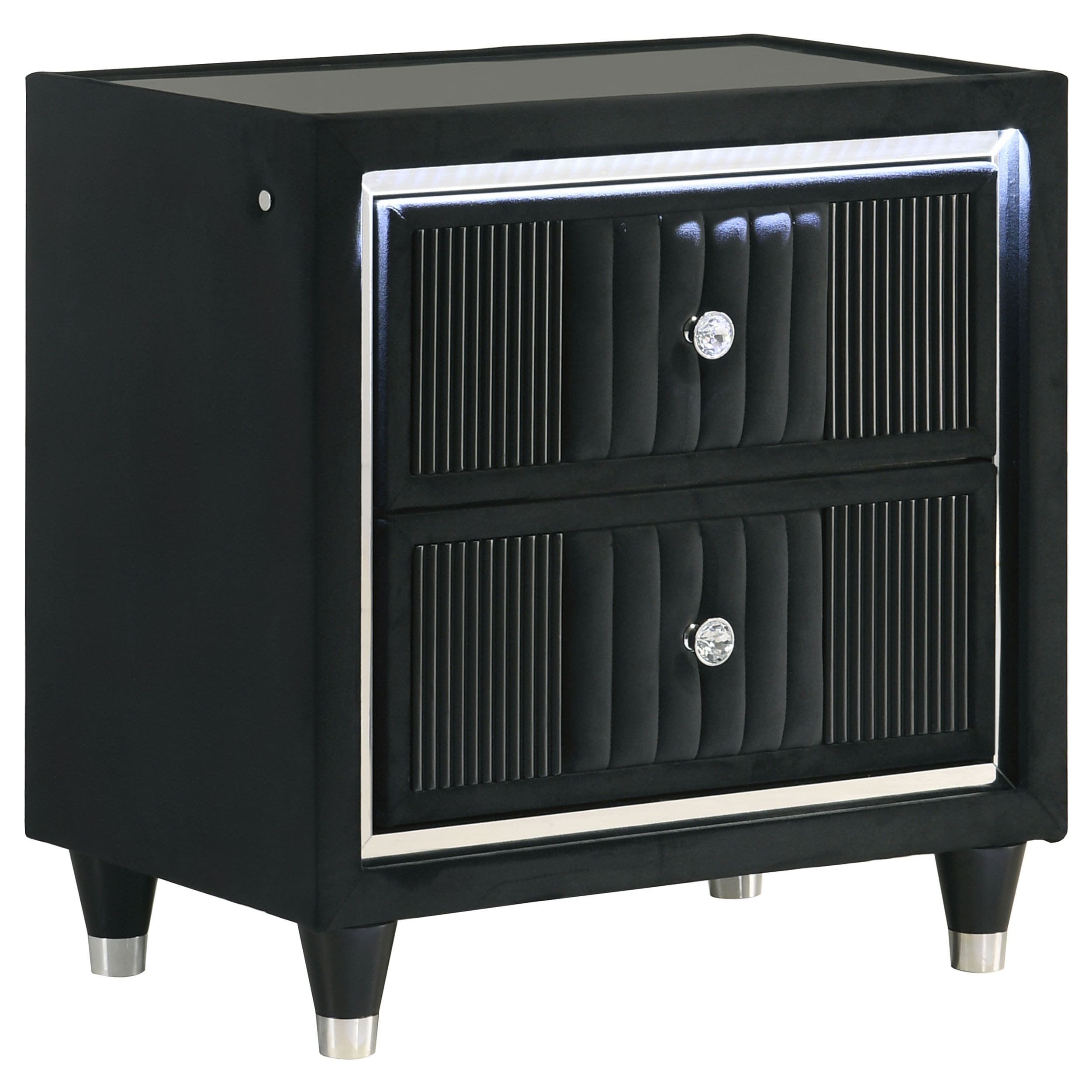 Ravenne 2 Drawer Velvet Upholstered Led Nightstand With Usb Black