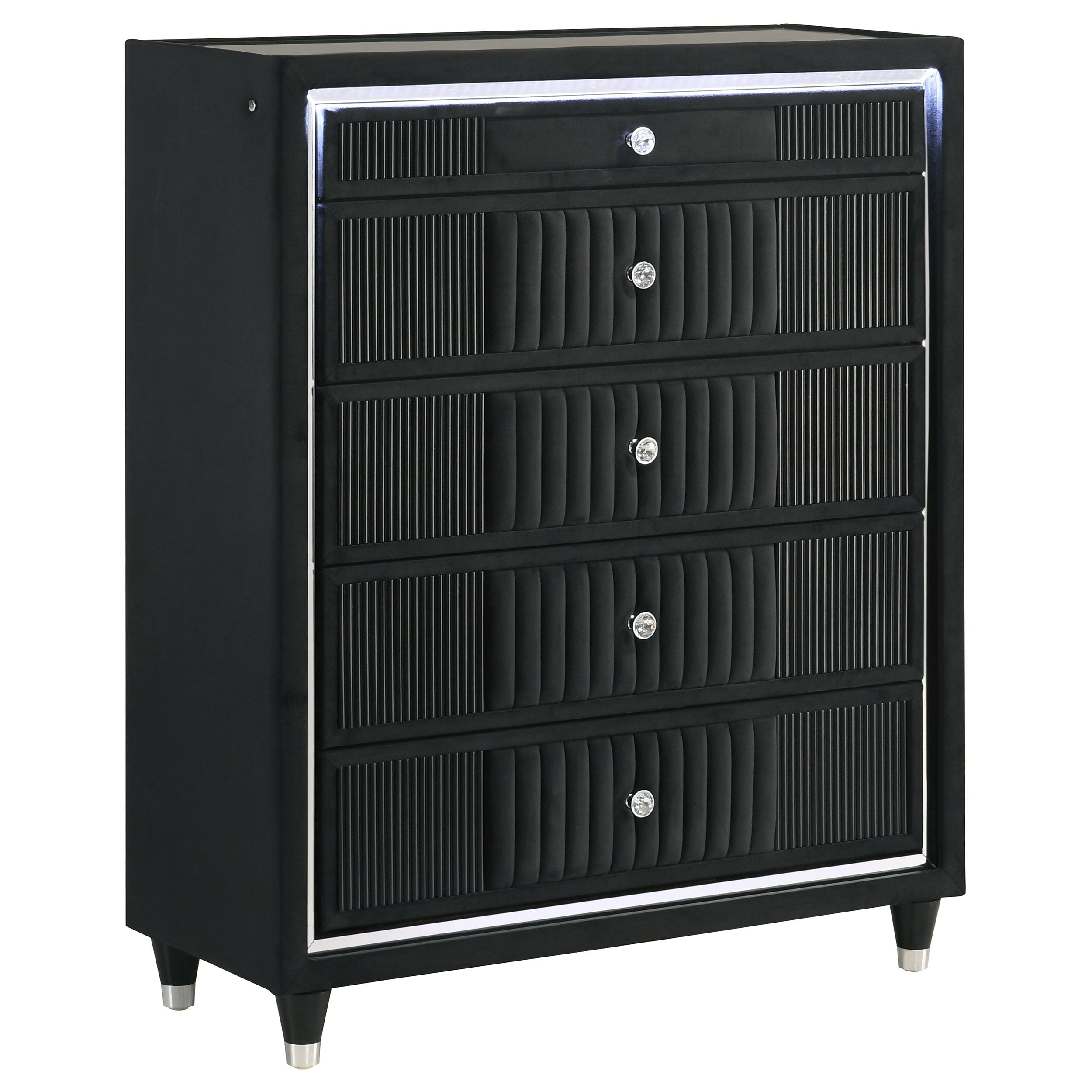 Ravenne 5 Drawer Velvet Upholstered Led Chest Of Drawers Black