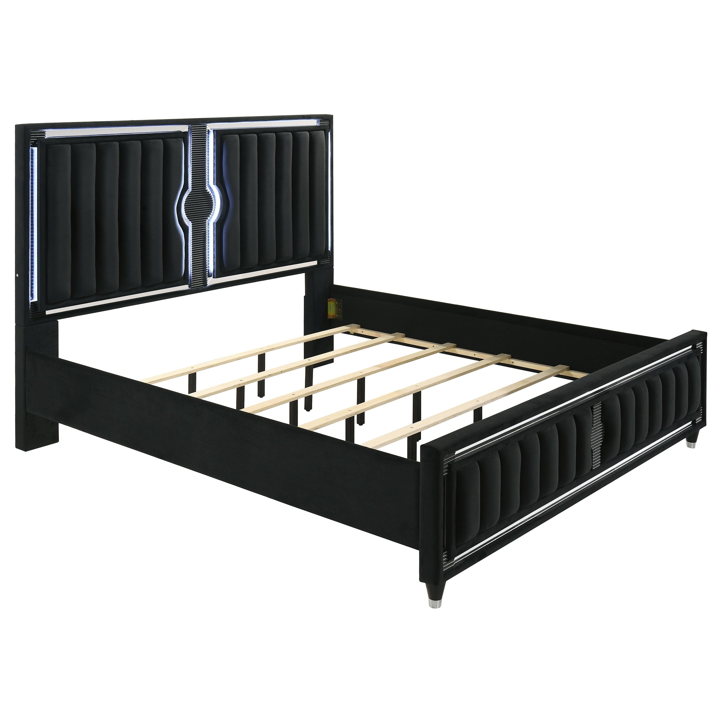 Ravenne Velvet Upholstered Led Panel Bed Black
