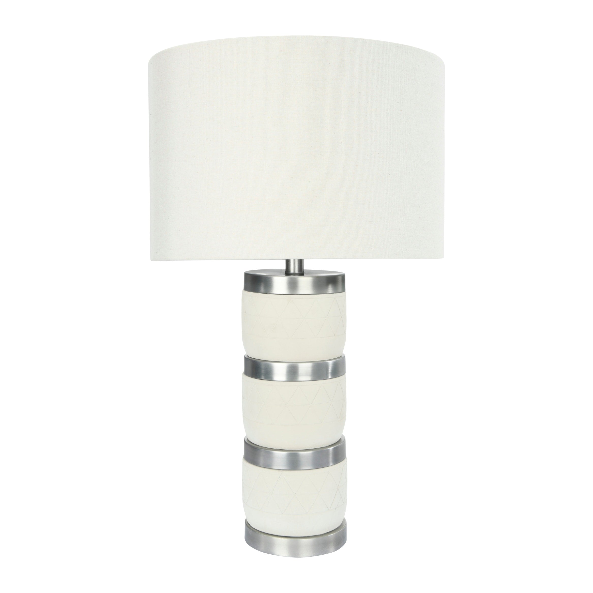 Raw Concrete Table Lamp With Imprinted Diamond Design And Metal Accents