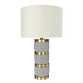 Raw Concrete Table Lamp With Imprinted Diamond Design And Metal Accents