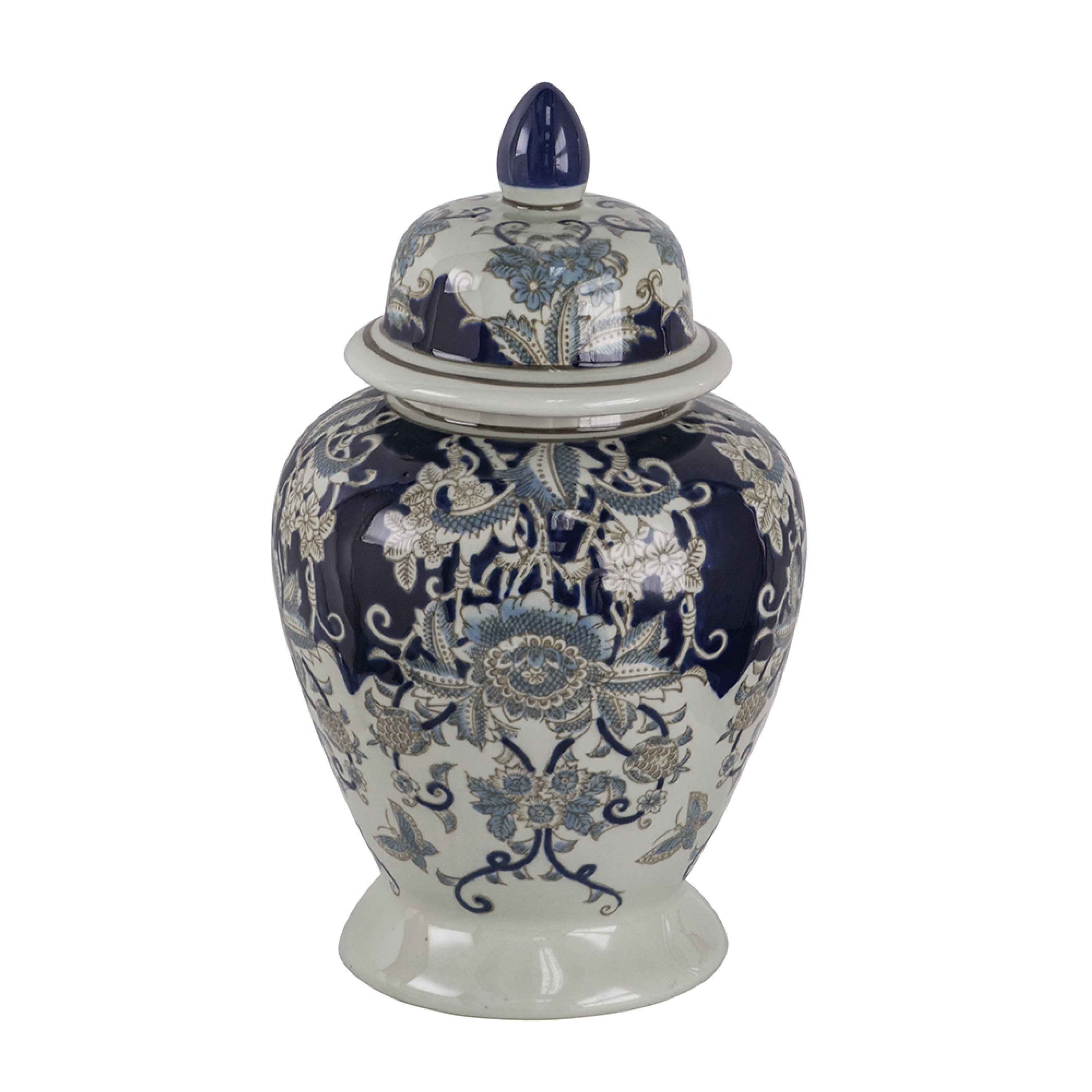 Rayn Ginger Jar With Lid Blue White Chinoiserie Art 17 Inch Porcelain