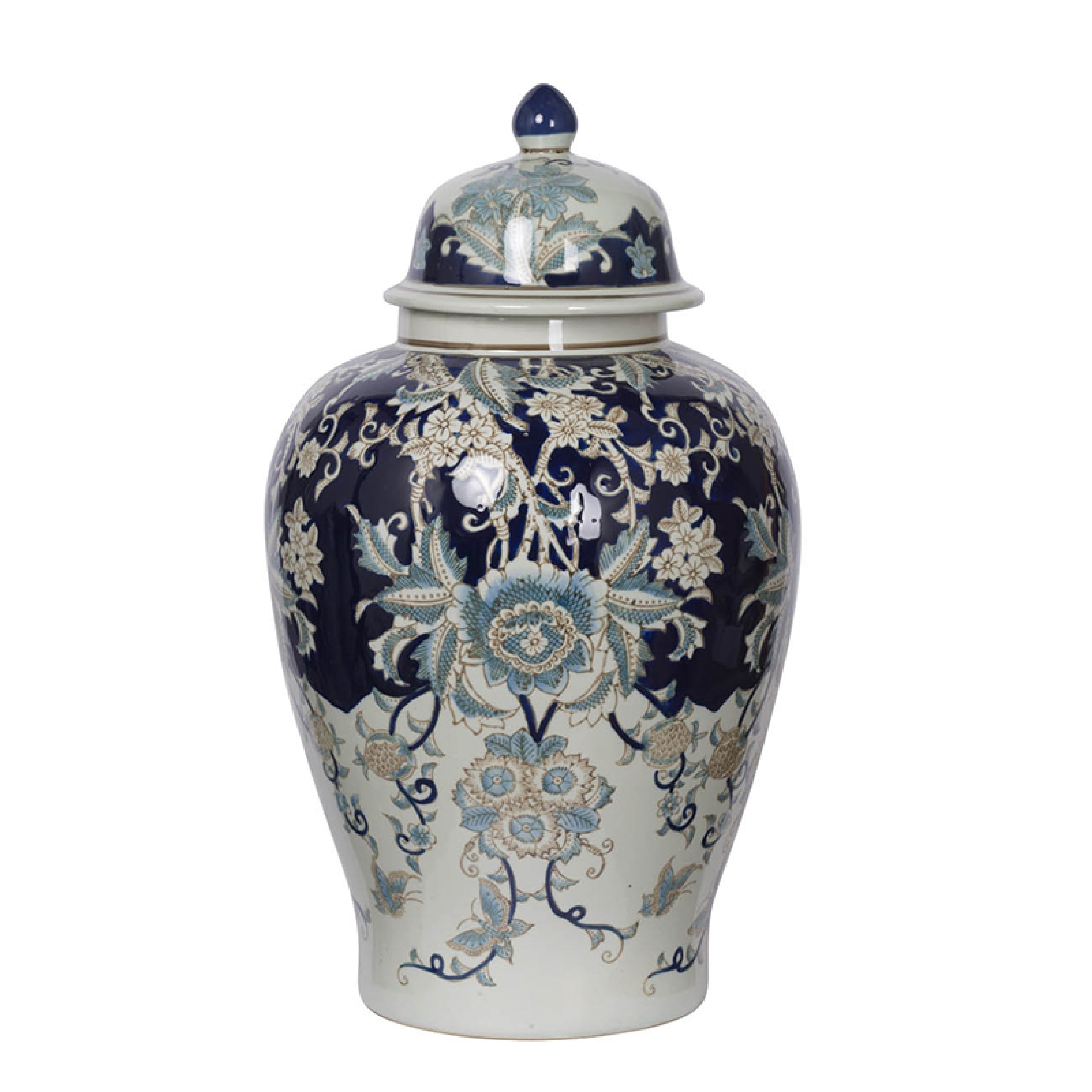 Rayn Ginger Jar With Lid Blue White Chinoiserie Art 23 Inch Porcelain