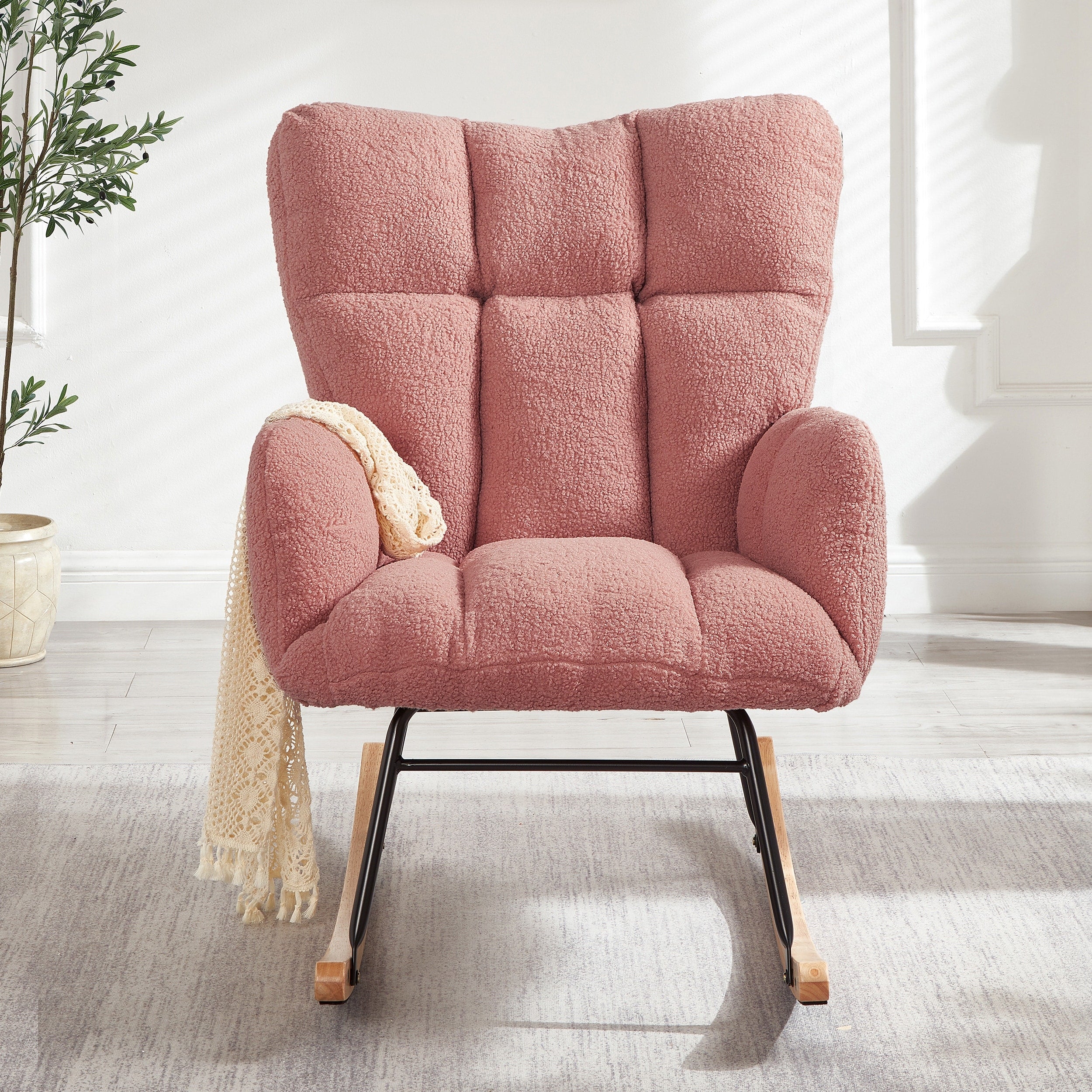 Reading Chair Rocking Chair With Wood Legs Rustic Side Chair Office Chair Coffee Chair Pink Accent Chair