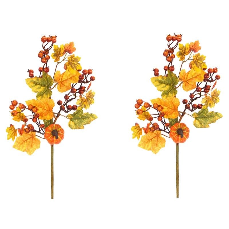 Realistic Faux 20 Inch Pumpkin Berry Spray Fall Decor Set Of 2