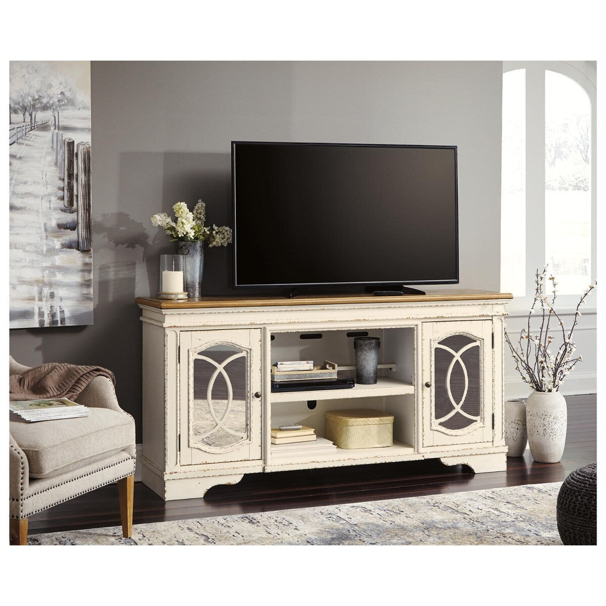 Signature Design By Ashley Realyn Xl Tv Stand W Fireplace Option N A