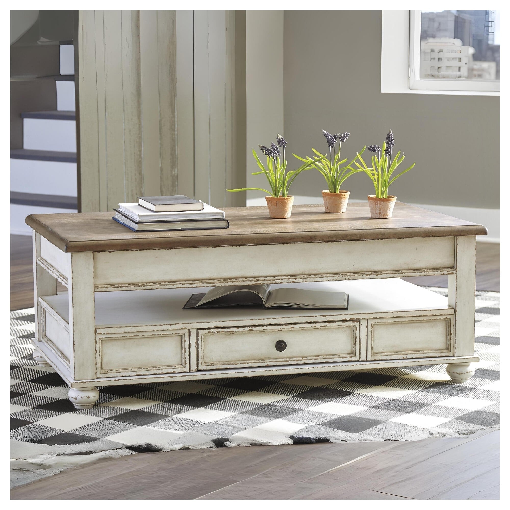 The Gray Barn Terrace Lee Traditional Lift Top Cocktail Table White Brown
