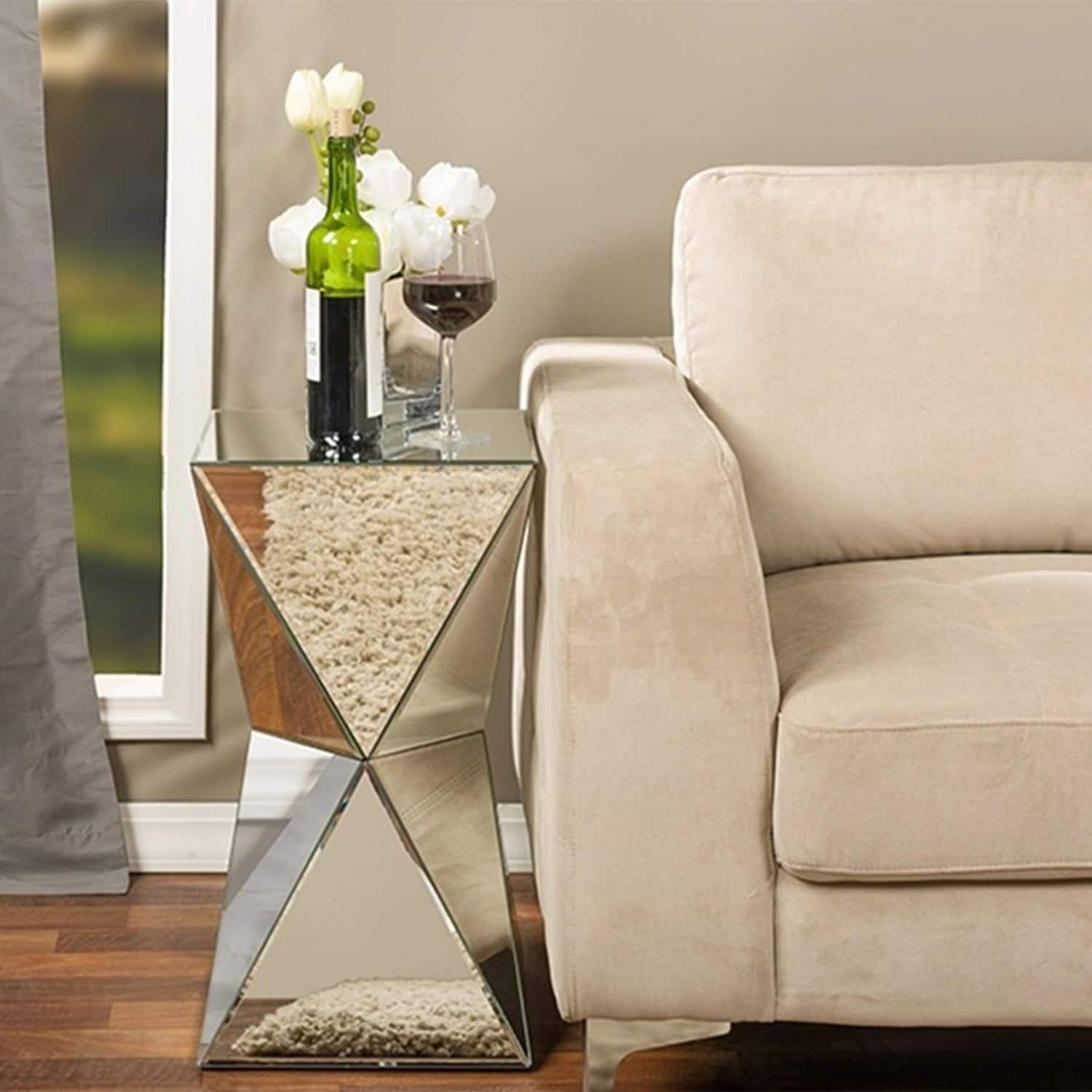 Rebecca Contemporary Multi Faceted Mirrored Side Table