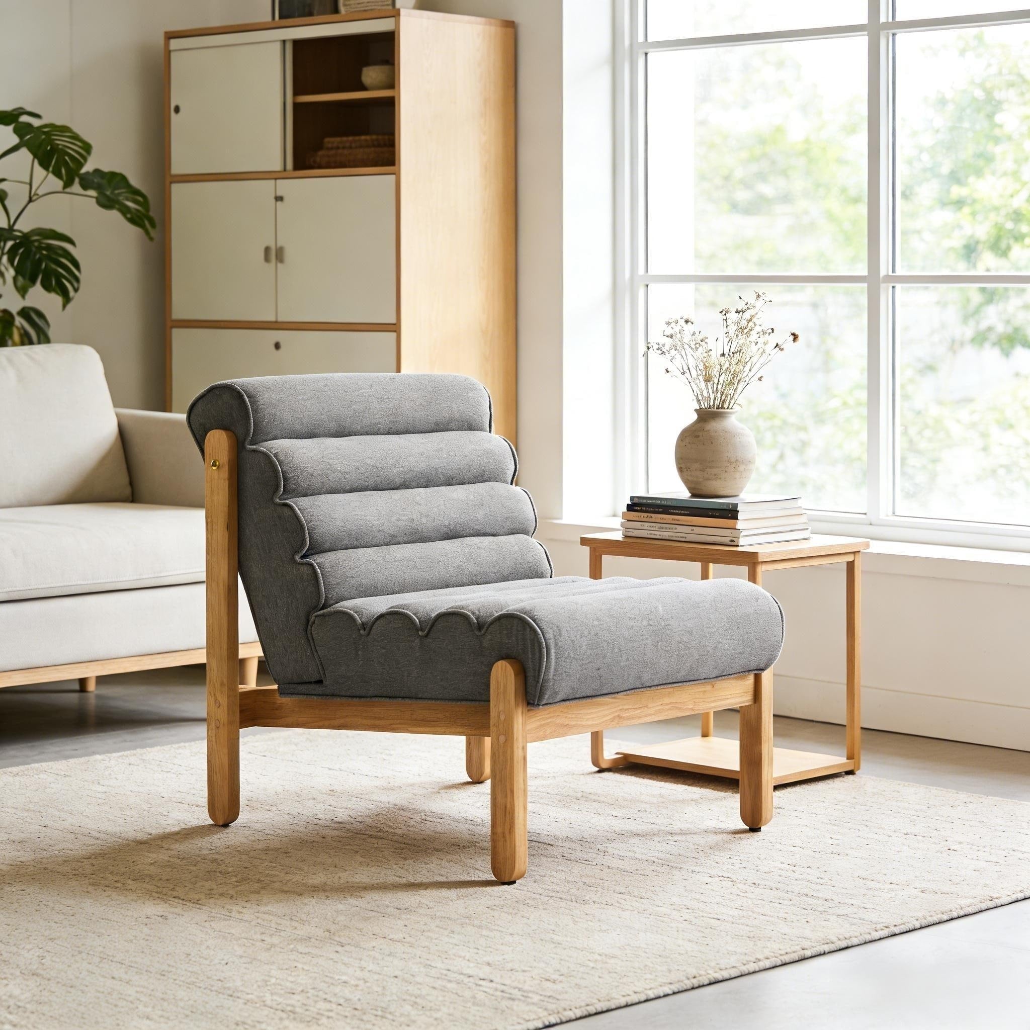 Reception Chair Side Chair Accent Chair With Wood Frame Dark Gray Natural Reading Chair Lounge Chair Dressing Chair