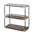 Rechange Glass Top Console Table Metal Tubular Framing And Wooden Shelves Black And Brown