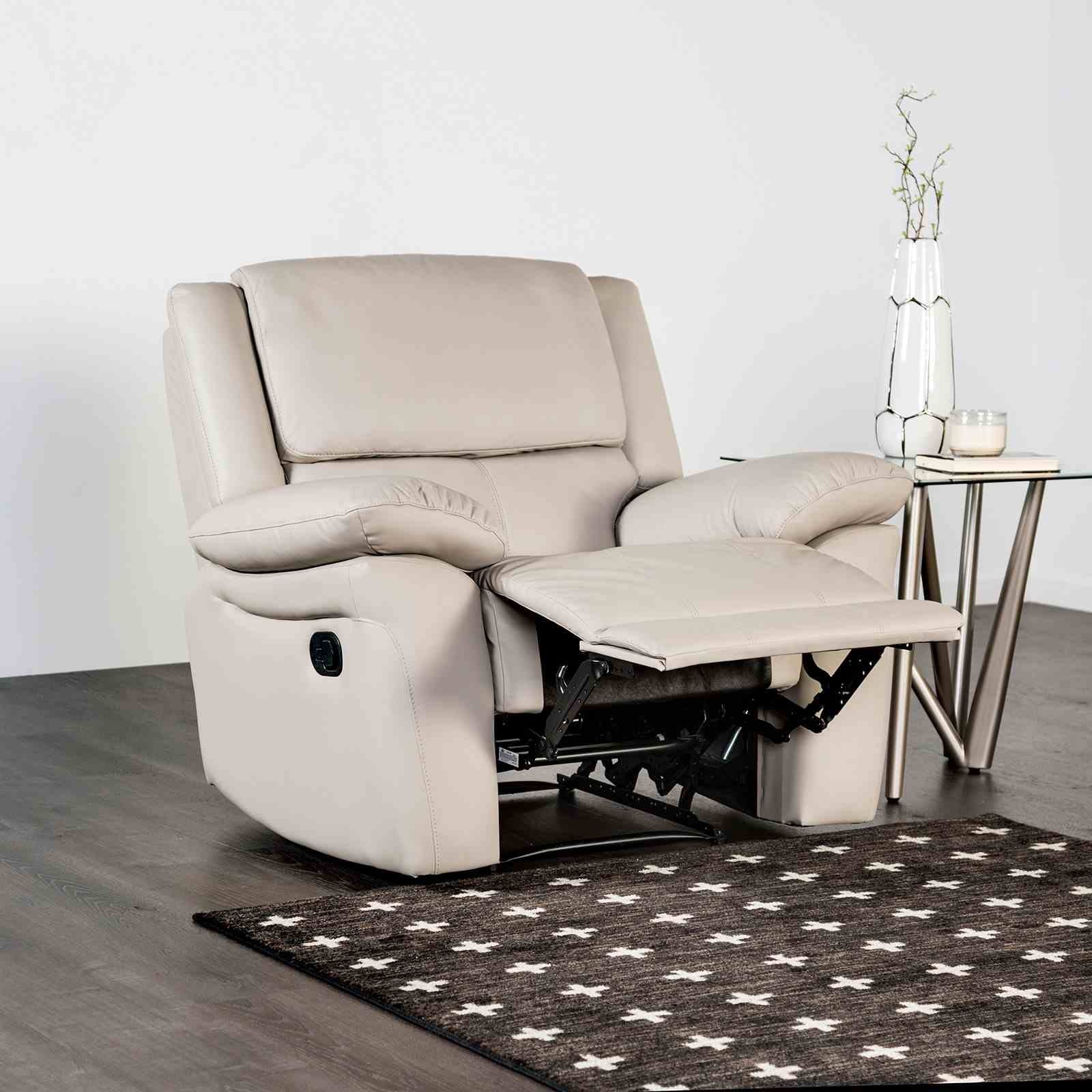 Recliner Chair 1Pc Off White Finish Pillow Arm Welt Trim