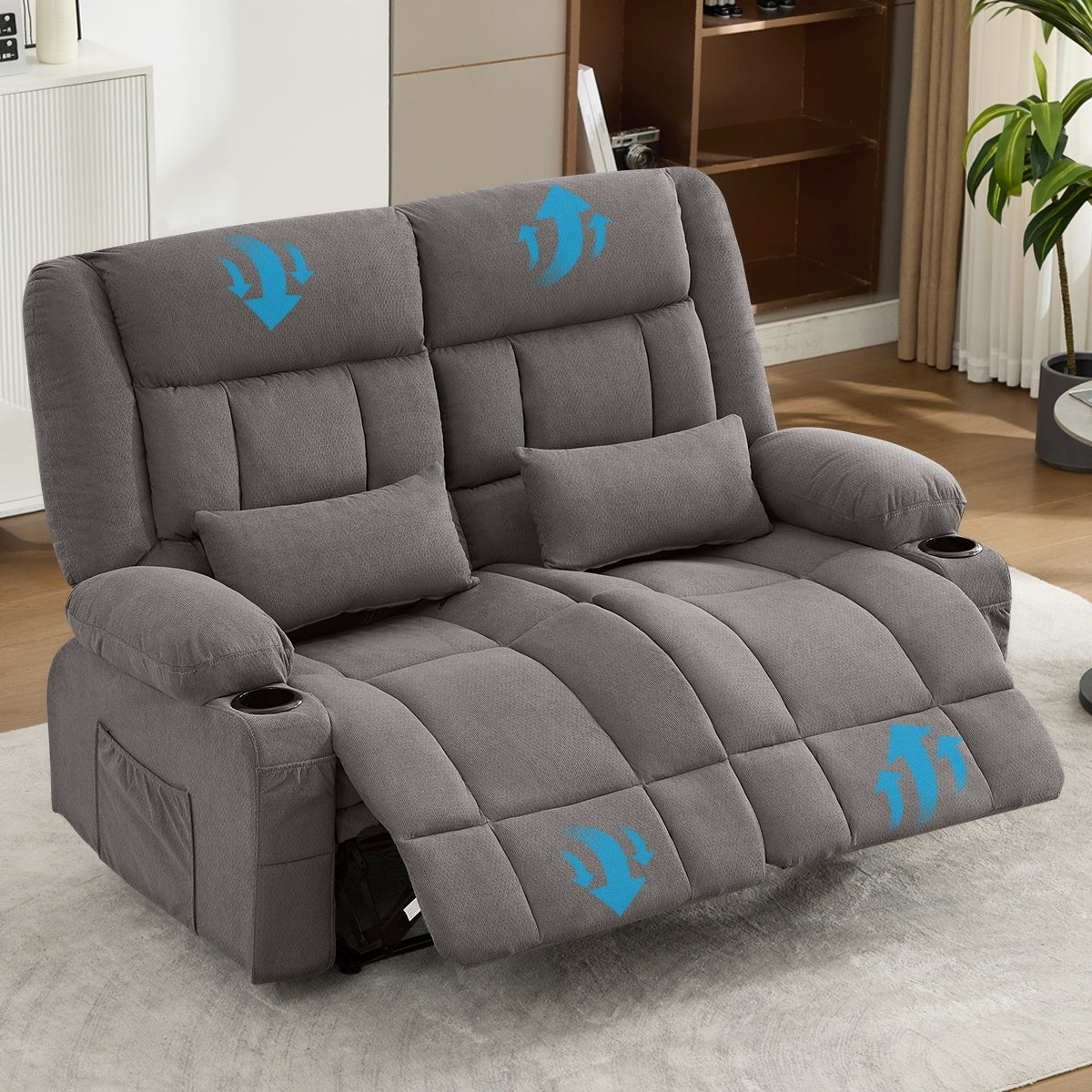 Recliner Loveseat With Cup Holders For Living Room Love Seat Manual Oversized Recliner With Ergonomic Side Pocket For Adult