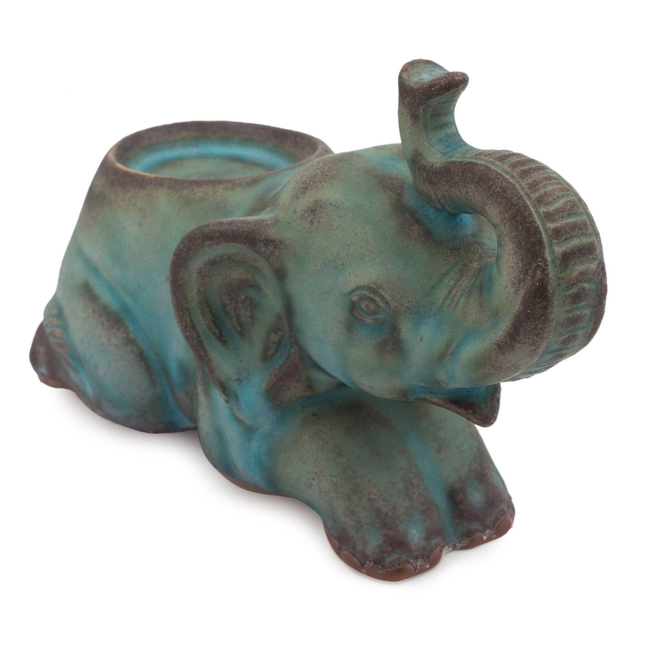 Reclining Turquoise Elephant Ceramic Tealight Holder