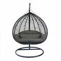 Recluse Teardrop Wicker Egg Swing Chair With Grey Black Stainless Steel Stand 440 Lb Capacity Indoor Outdoor Hanging Chair