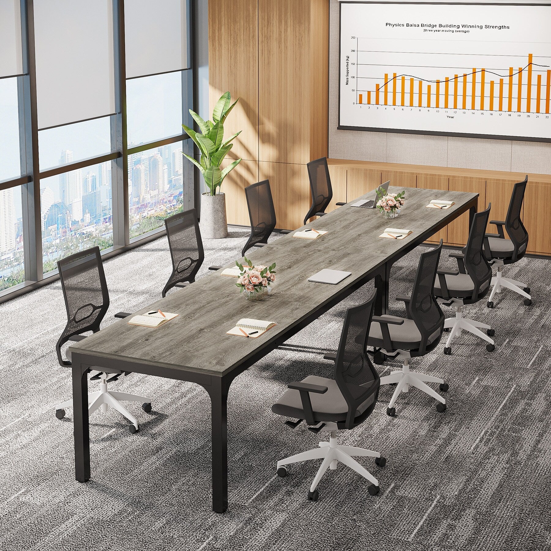 Rectangle 13Ft Large Conference Table Set Of 2 78.74 Inch Meeting Seminar Table Long Business Table