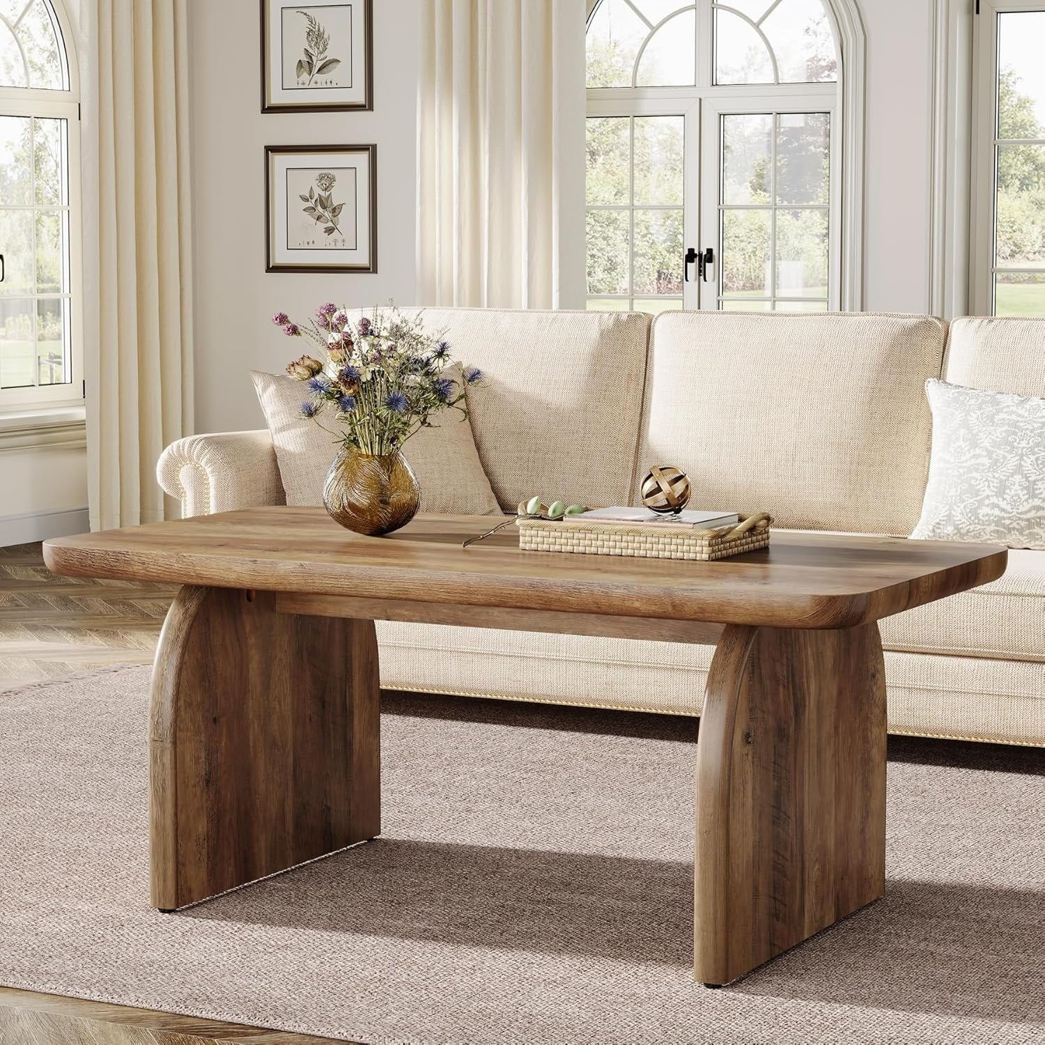 Rectangle Coffee Tables For Living Room 47 Inch Wood Farmhouse Accent Center Table 47.24 L X 23.62 W X 19.69 H