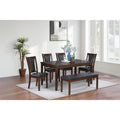 Rectangle Dining Table 6Pc Set Padded Seat And Backrest Walnut Finish