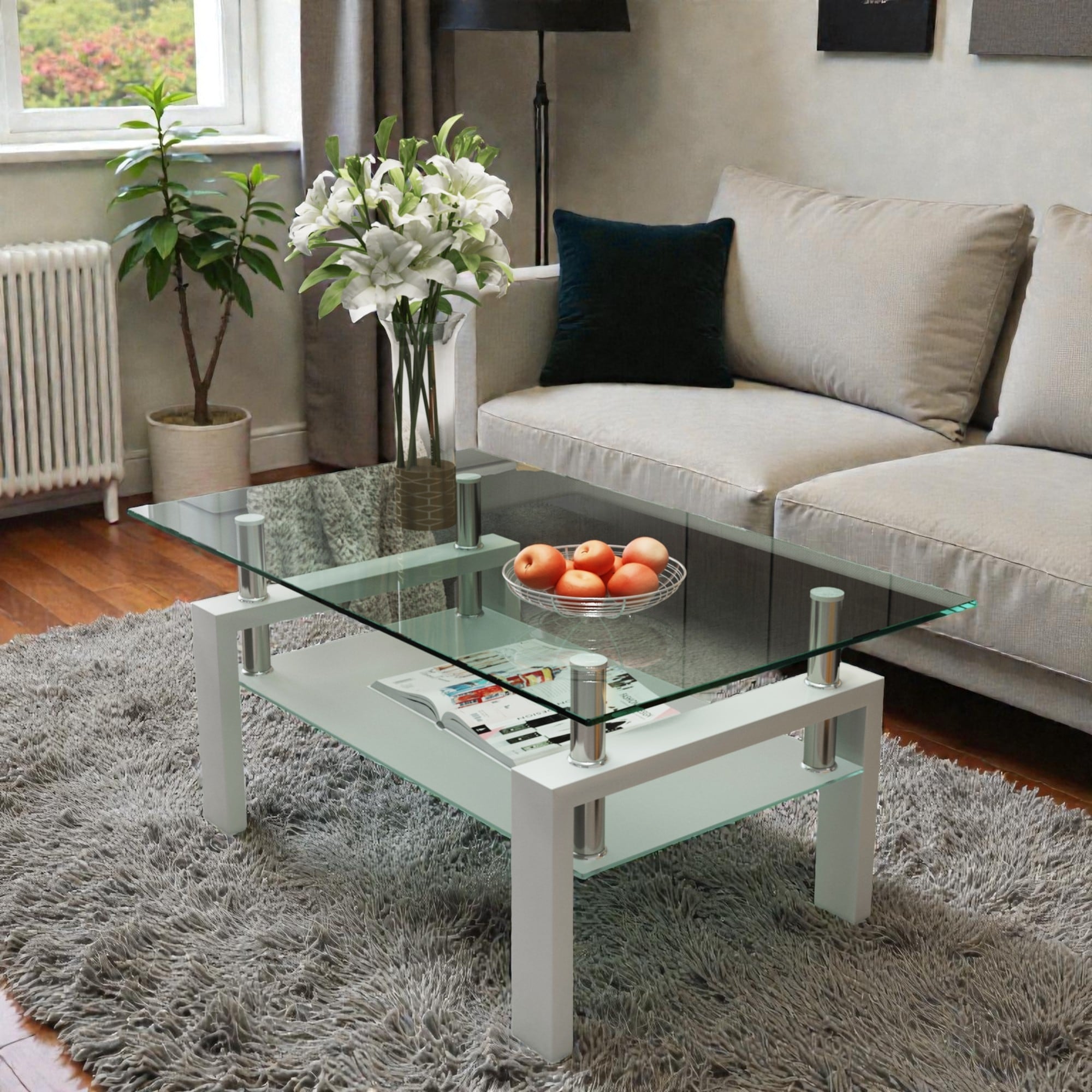 Rectangle Glass Coffee Table With Storage Shelf Modern Clear Glass Coffee Table With Metal Frame