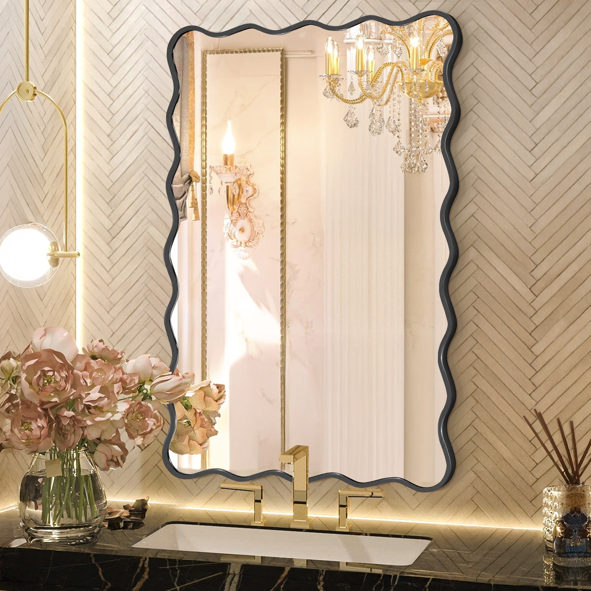 Rectangle Metal Framed Irregular Wavy Wall Mirror