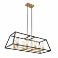 Rectangular 8 Pendant Light Fixture Kitchen Island Chandelier With A Steel Black And Gold Finish Age Brass
