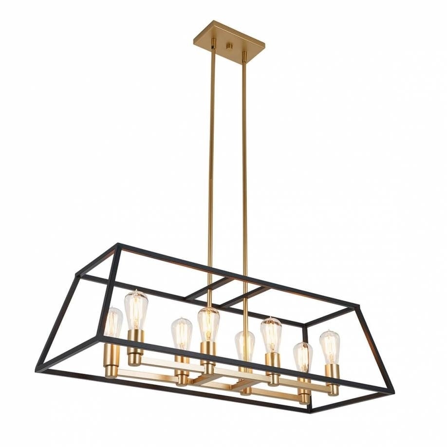 Rectangular 8 Pendant Light Fixture Kitchen Island Chandelier With A Steel Black And Gold Finish Age Brass