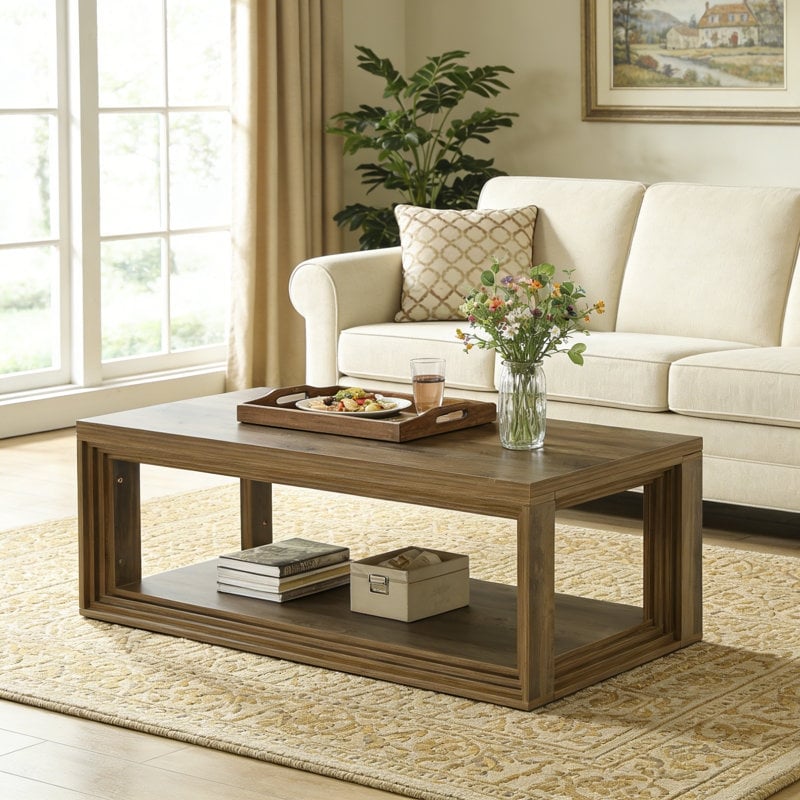 Rectangular Coffee Table With Open Storage Shelf
