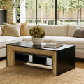 Rectangular Coffee Table With 2 Tier Storage Modern Wood Center Table For Home Living Room