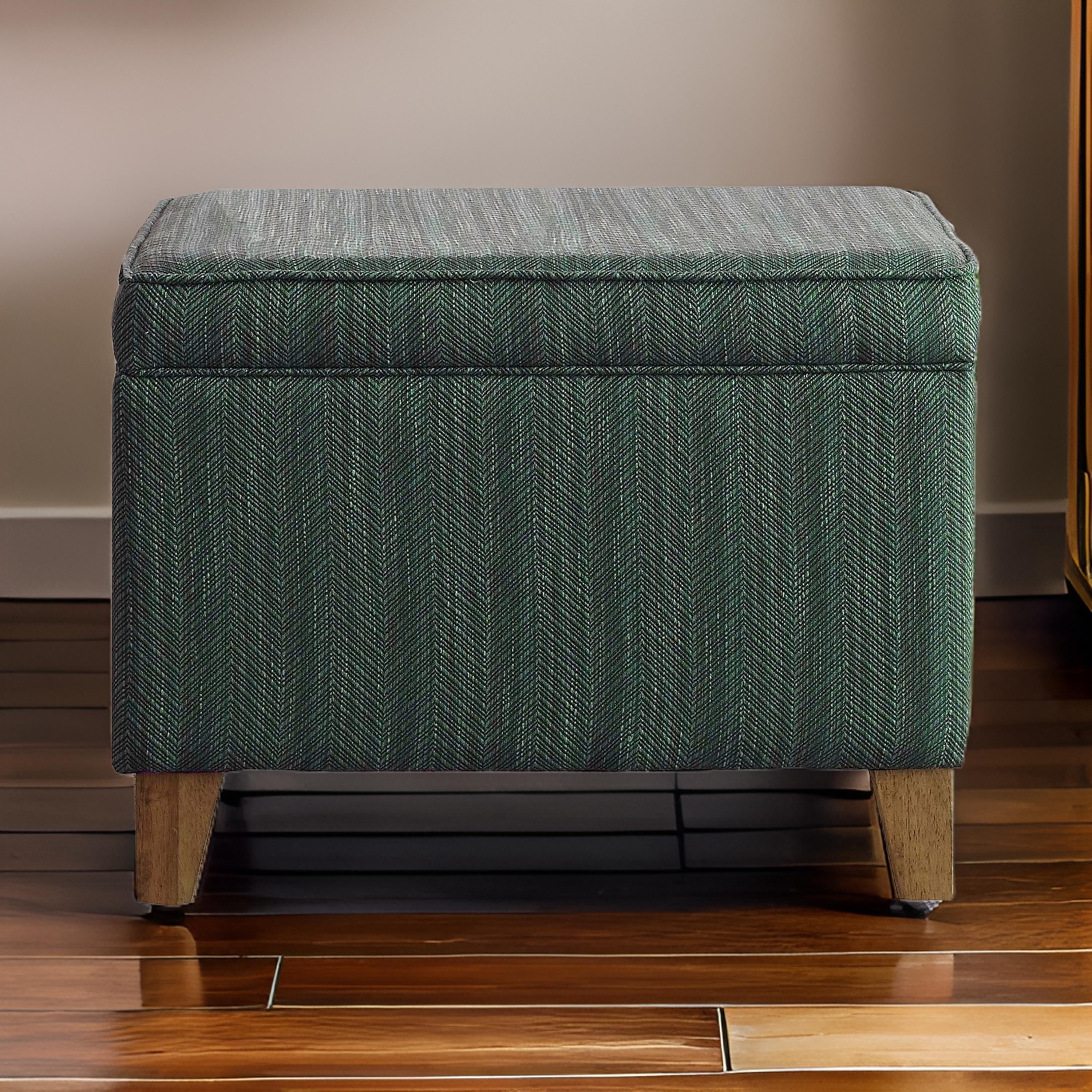 Rectangular Fabric Upholstered Wooden Ottoman With Lift Top Storage Green