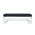 Rectangular Faux Leather Upholstered Bench With Stainless Steel Base Silver And Black