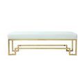 Rectangular Faux Leather Upholstered Bench With Stainless Steel Base White And Gold