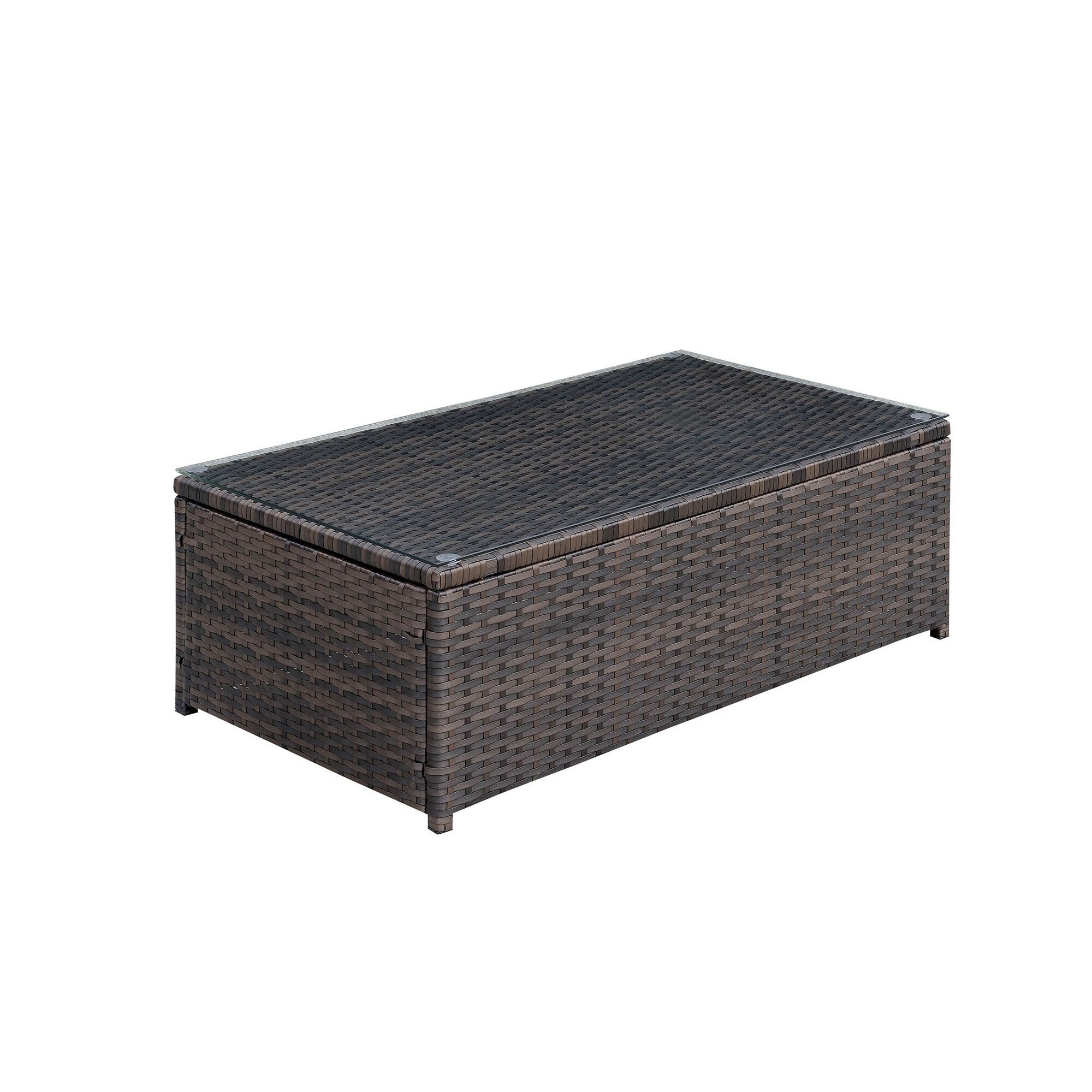 Rectangular Faux Rattan And Aluminum Coffee Table With Glass Top Brown