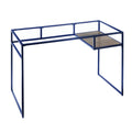 Rectangular Glass Top Desk With Open Compartment And Sled Base Blue