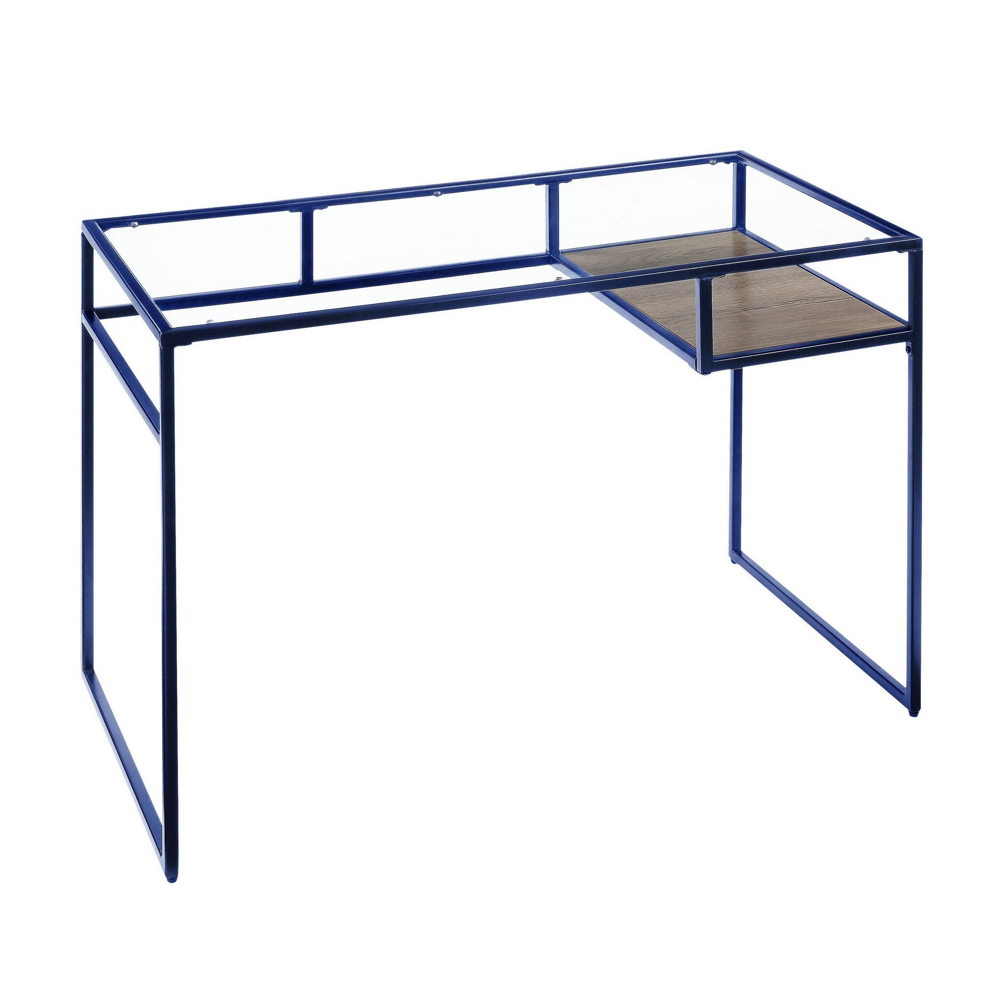 Rectangular Glass Top Desk With Open Compartment And Sled Base Blue