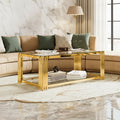 Rectangular Gold Glass Coffee Table With 2 Tier Shelf By Harper Bright Designs