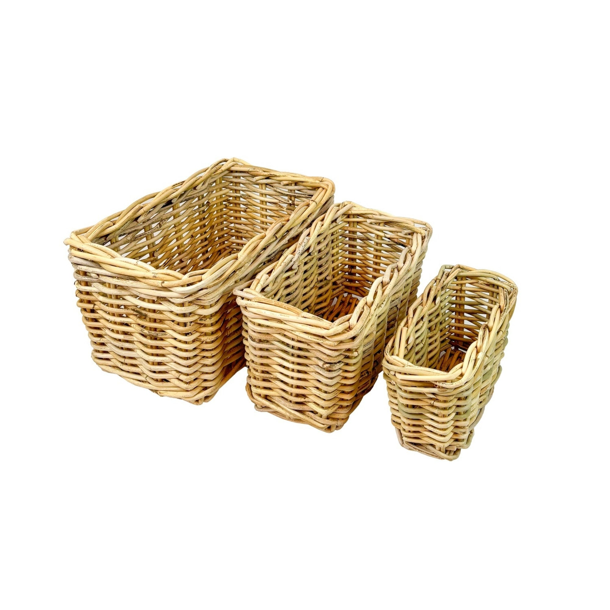 Rectangular Handwoven Rattan Baskets 15.75 Beige Set Of 3